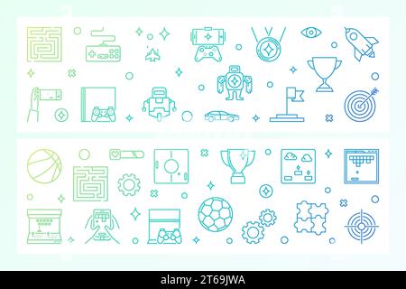 Games concept creative horizontal banners. Vector illustration Stock Vector