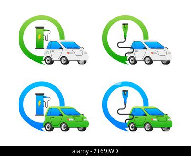 Set of Electric Vehicles and Charging Points. Vector illustration Stock Vector