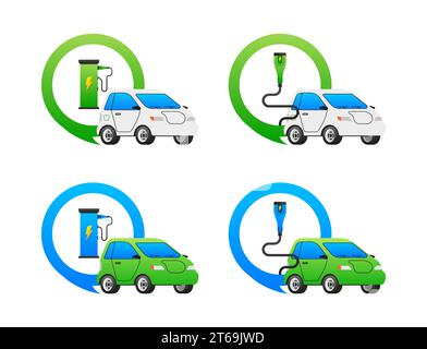 Set of Electric Vehicles and Charging Points. Vector illustration Stock Vector