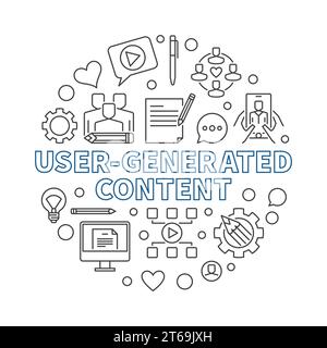 User-Generated Content or UGC vector circular concept thin line illustration Stock Vector