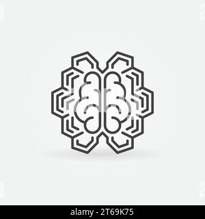 Geometric digital brain line icon. Vector artificial intelligence cyberbrain concept sign Stock Vector