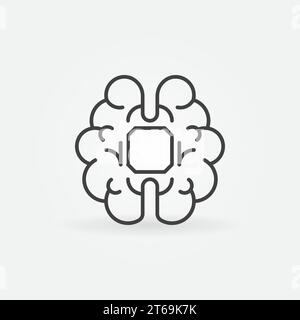 Human Brain with chip vector linear icon. AI Cyberbrain concept outline symbol or design element Stock Vector