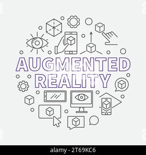 Augmented reality round vector illustration made with outline AR icons Stock Vector