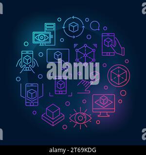 AR Technology vector round colored concept illustration made with augmented reality linear icons on dark background Stock Vector