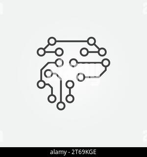Human brain as digital circuit board concept outline icon or logo element Stock Vector