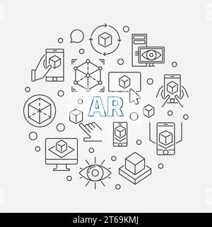 AR vector round illustration made with augmented reality linear concept icons Stock Vector