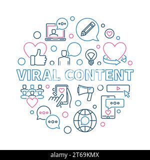 Viral Content vector round creative concept outline illustration on white background Stock Vector