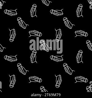 Hand with microphone linear vector dark concept seamless pattern Stock Vector