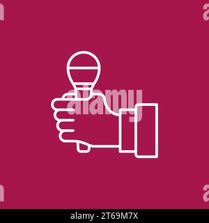 Microphone in Hand outline vector concept icon on red background Stock Vector