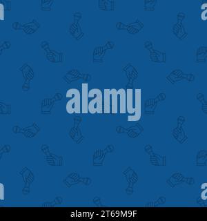 Hand with Mic outline vector dark blue seamless pattern Stock Vector