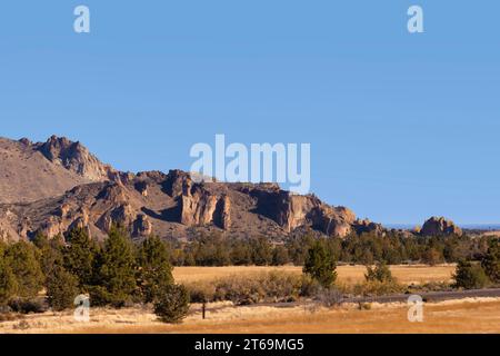 High desert scene in Eastern Oregon seen from a car on highway 97 Stock Photo
