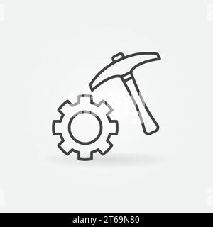 Pickaxe with Cog Wheel linear icon. Data Mining vector concept outline sign Stock Vector