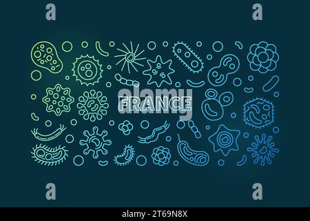 Vector Coronavirus in France 2019-nCoV concept colored outline horizontal illustration on dark background Stock Vector