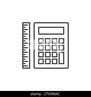 Calculator with ruler vector icon in thin line style Stock Vector