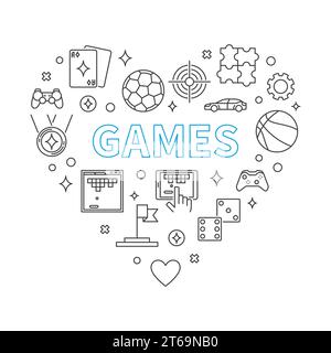 Games Heart vector concept illustration in outline style on white background Stock Vector