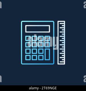Calculator with Ruler vector colored outline concept icon or sign on dark background Stock Vector