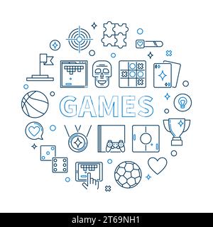 Games vector concept round illustration in outline style Stock Vector
