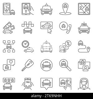 Taxi outline icons set - vector taxi service concept linear symbols or design elements Stock Vector