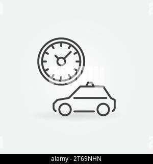 Taxi with Clock ot Timer vector concept outline icon or sign Stock Vector