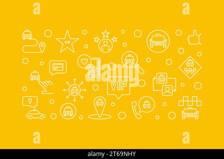 VIP Taxi vector concept outline horizontal banner or illustration with yellow background Stock Vector