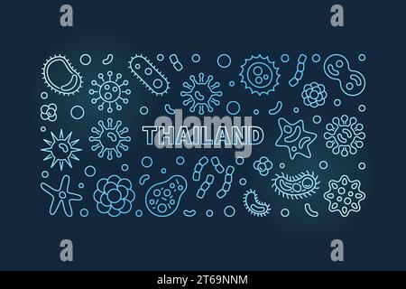 Coronavirus in Thailand vector concept blue thin line illustration or banner on dark background Stock Vector
