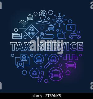 Taxi Service vector concept round colored outline illustration on dark background Stock Vector