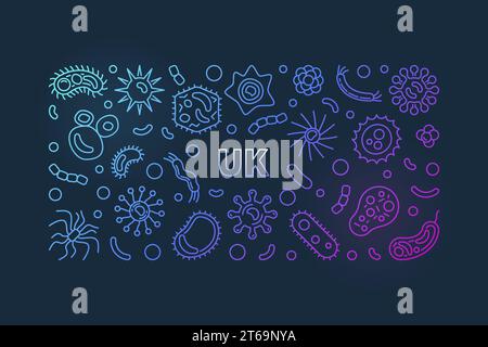Coronavirus Disease in UK vector Covid-19 concept colorful thin line horizontal banner or illustration on dark background Stock Vector