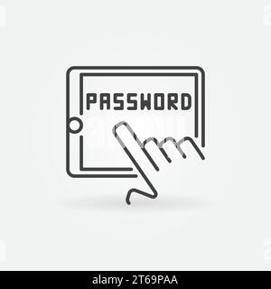 Hand and Tablet with Password vector concept icon in thin line style Stock Vector