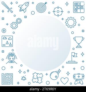 Mobile Gaming and Games vector concept frame or illustration in outline style Stock Vector