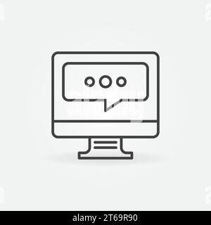 Computer with Speech Bubble linear icon. Vector outline Online Communication and Messaging concept symbol Stock Vector