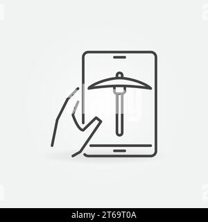Mobile Data Mining using Smartphone outline vector concept icon or design element Stock Vector