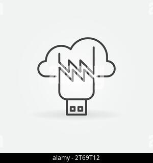 Damaged USB Flash Drive with Cloud outline icon. Vector Files Recovery concept linear symbol Stock Vector