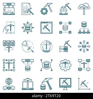Data Mining Technology vector colored concept icons or design elements collection Stock Vector