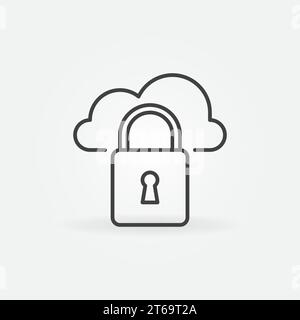 Padlock with Cloud vector concept icon or symbol in linear style Stock Vector