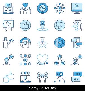 Vlogging and Personal branding colored vector concept icons collection Stock Vector