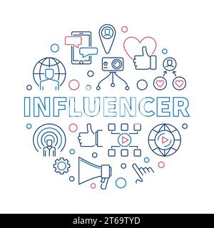 Influencer vector round concept creative thin line illustration or banner Stock Vector
