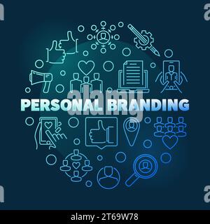 Personal Branding vector circular blue outline illustration on dark background Stock Vector