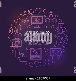 Video Blog vector circular concept colorful linear illustration on dark background Stock Vector