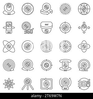 360-degree Camera outline concept icons set. Vector 360 Camera linear symbols or logo elements Stock Vector