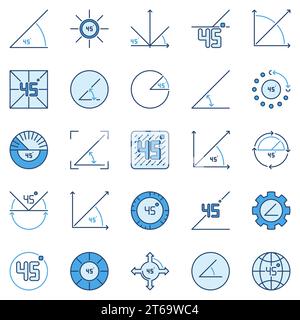 45 Degree colored icons collection - vector 45 Degrees Angle concept signs Stock Vector