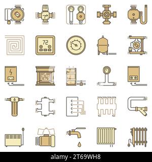 House Heating and Heaters colored concept vector icons set or design elements Stock Vector