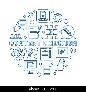 Content Creation vector circular concept outline illustration Stock Vector