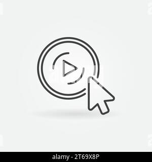 Mouse click on round video player button vector outline vlogging concept icon or sign Stock Vector