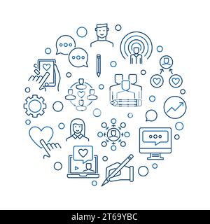 Blogger and Personal Blogs vector round concept minimal illustration in thin line style Stock Vector