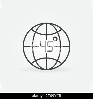 Earth globe and 45 degrees angle sign - vector outline icon or symbol Stock Vector