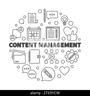 Content Management vector simple round concept thin line illustration Stock Vector
