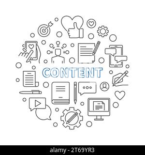 Content vector circular concept thin line illustration or banner Stock Vector