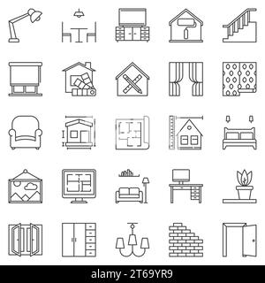 Interior Design outline concept icons set. Vector Home Decoration linear symbols or logo elements Stock Vector