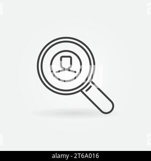 Magnifier with Man outline icon. Vector People Search linear concept symbol Stock Vector