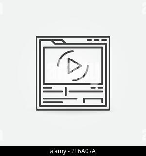 Web Page in Browser with Video Player vector outline concept icon or logo element Stock Vector